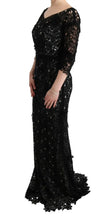 Black Cotton Silk Floral Long Dress Dolce & Gabbana
