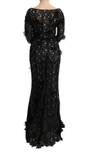 Black Cotton Silk Floral Long Dress Dolce & Gabbana