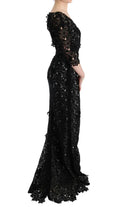 Black Cotton Silk Floral Long Dress Dolce & Gabbana