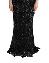 Black Cotton Silk Floral Long Dress Dolce & Gabbana