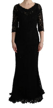 Black Floral Ricamo Sheath Long Dress Dolce & Gabbana