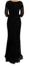 Black Floral Ricamo Sheath Long Dress Dolce & Gabbana