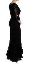 Black Floral Ricamo Sheath Long Dress Dolce & Gabbana