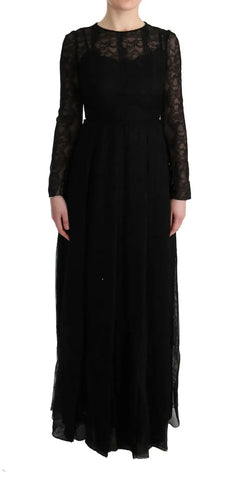 Black Floral Lace Sheath Silk Dress Dolce & Gabbana