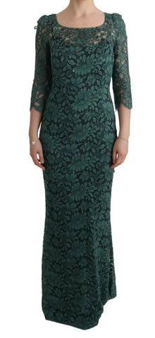 Green Floral Crystal Ricamo Sheath Dress Dolce & Gabbana