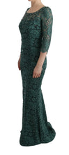 Green Floral Crystal Ricamo Sheath Dress Dolce & Gabbana