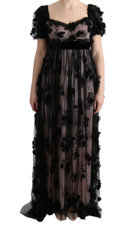 Black Pink Silk Applique Shift Dress Dolce & Gabbana
