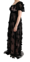 Black Pink Silk Applique Shift Dress Dolce & Gabbana