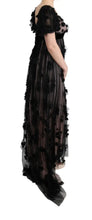 Black Pink Silk Applique Shift Dress Dolce & Gabbana