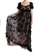 Black Pink Silk Applique Shift Dress Dolce & Gabbana