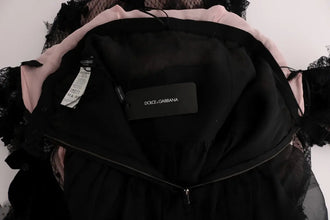 Black Pink Silk Applique Shift Dress Dolce & Gabbana