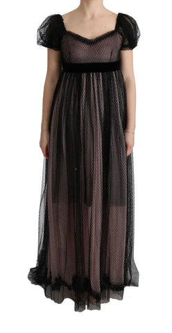 Black Pink Silk Long Shift Dress Dolce & Gabbana