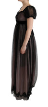 Black Pink Silk Long Shift Dress Dolce & Gabbana