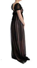 Black Pink Silk Long Shift Dress Dolce & Gabbana