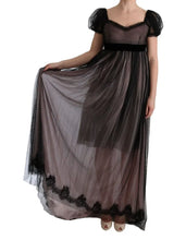 Black Pink Silk Long Shift Dress Dolce & Gabbana