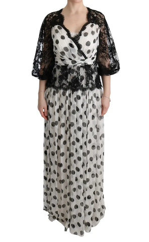 Black White Polka Dotted Floral Dress Dolce & Gabbana