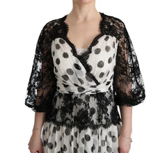 Black White Polka Dotted Floral Dress Dolce & Gabbana