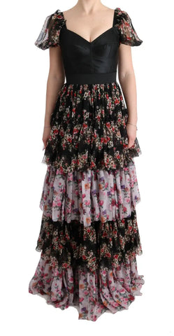 Multicolor Silk Stretch Floral Shift Long Dress Dolce & Gabbana