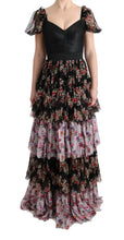 Multicolor Silk Stretch Floral Shift Long Dress Dolce & Gabbana
