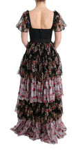 Multicolor Silk Stretch Floral Shift Long Dress Dolce & Gabbana