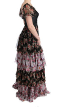 Multicolor Silk Stretch Floral Shift Long Dress Dolce & Gabbana