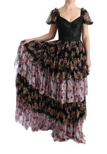 Multicolor Silk Stretch Floral Shift Long Dress Dolce & Gabbana
