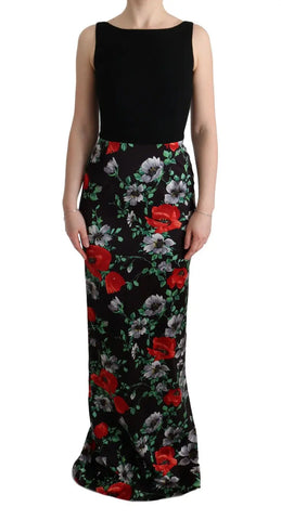 Multicolor Floral Print Stretch Sheath Long Dress Dolce & Gabbana
