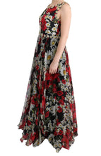 Multicolor Silk Floral Crystal Long Maxi Dress Dolce & Gabbana