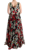 Multicolor Silk Floral Crystal Long Maxi Dress Dolce & Gabbana