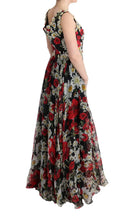 Multicolor Silk Floral Crystal Long Maxi Dress Dolce & Gabbana