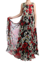 Multicolor Silk Floral Crystal Long Maxi Dress Dolce & Gabbana