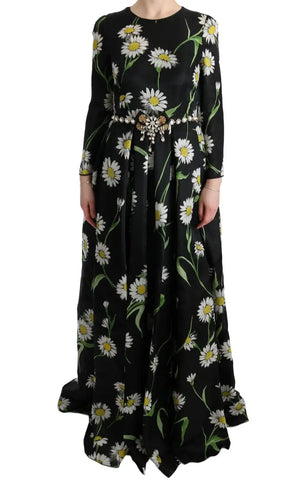 Multicolor Silk Sunflower Print Long Maxi Dress Dolce & Gabbana