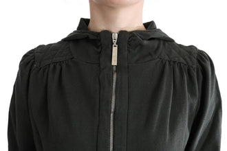 Gray Top Hooded Cotton Zipper Sweater Exte