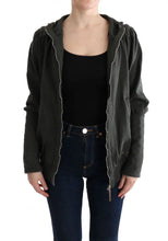 Gray Top Hooded Cotton Zipper Sweater Exte