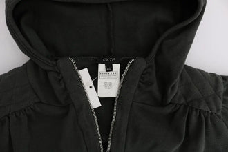 Gray Top Hooded Cotton Zipper Sweater Exte