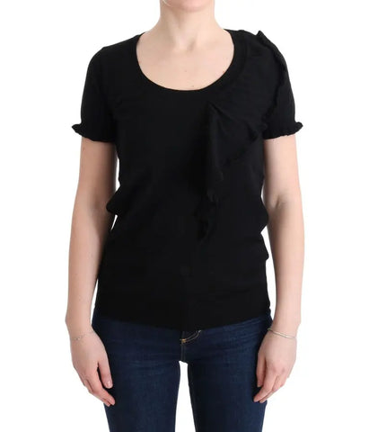 Black 100% Lana Wool Top Blouse T-shirt MARGHI LO'