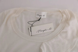 White 100% Lana Wool Top Blouse T-shirt MARGHI LO'