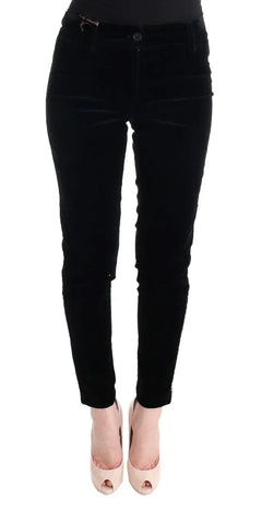 Black Viscose Blend Velvet Cropped Pants Ermanno Scervino