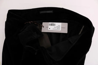 Black Viscose Blend Velvet Cropped Pants Ermanno Scervino