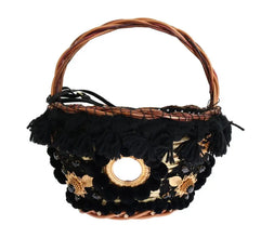 Beige Straw Snakeskin Pom Pom Crystal AGNESE Bag Dolce & Gabbana