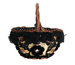Beige Straw Snakeskin Pom Pom Crystal AGNESE Bag Dolce & Gabbana