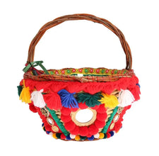 Multicolor AGNESE Straw Crystal  Pom Pom Bag Dolce & Gabbana