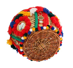 Multicolor AGNESE Straw Crystal  Pom Pom Bag Dolce & Gabbana
