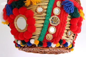 Multicolor AGNESE Straw Crystal  Pom Pom Bag Dolce & Gabbana