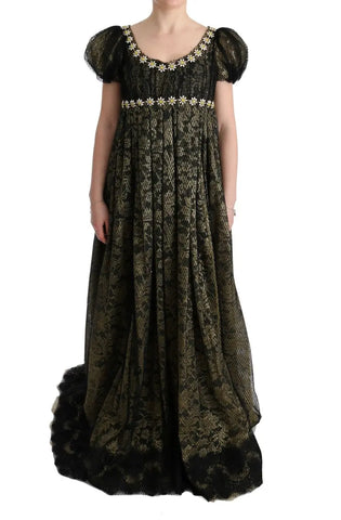 Black Yellow Crystal Lace Shift Dress Dolce & Gabbana