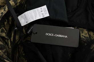 Black Yellow Crystal Lace Shift Dress Dolce & Gabbana