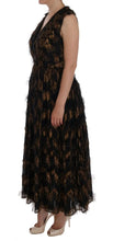 Black Silk Brown Fringes A-Line Dress Dolce & Gabbana