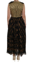 Black Silk Brown Fringes A-Line Dress Dolce & Gabbana