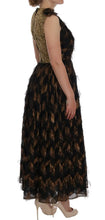 Black Silk Brown Fringes A-Line Dress Dolce & Gabbana