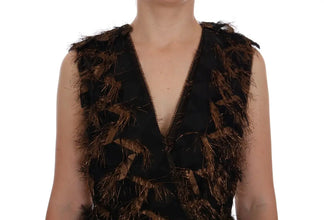 Black Silk Brown Fringes A-Line Dress Dolce & Gabbana